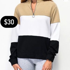 Zine Darby Black White & Brown Quarter Zip Sweater